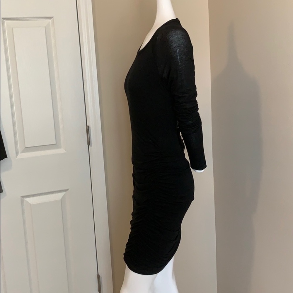 A.L.C. Black Ruched Long Sleeve Dress with Lace Cut-Out Back SM EC - Picture 3 of 15
